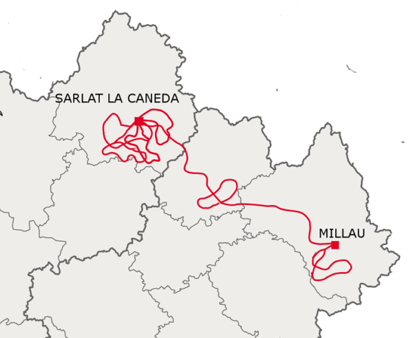 Carte du circuit découverte du Périgord et du Larzac